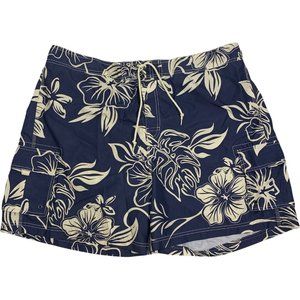 Men's 2XL XXL Swim Trunks Lined Navy Blue Foral Sun N Sand V Cro Pockets Big Guy